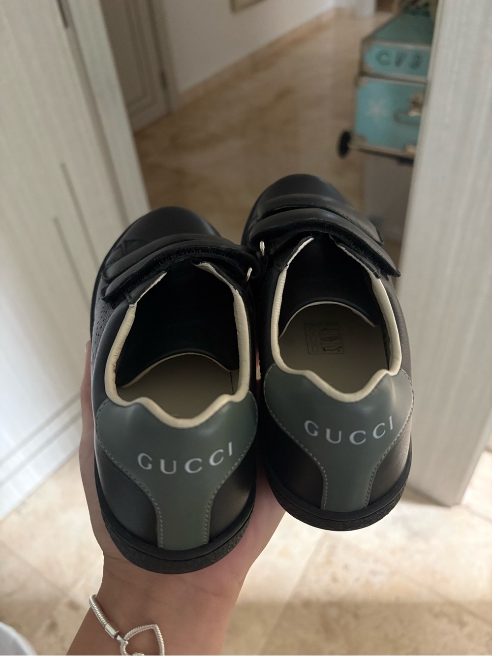 Gucci Kids Black Sneakers with Green Heel Panels